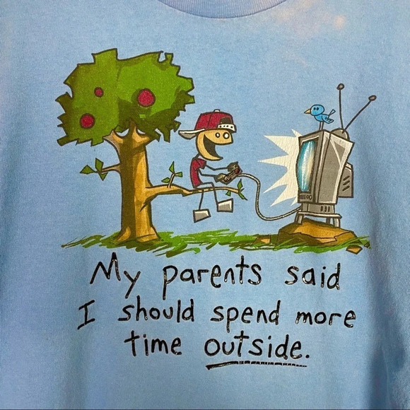 Vintage 90s Hilarious Gamer Tshirt Light Blue Unisex Size Medium Tee T-Shirt - Picture 4 of 12